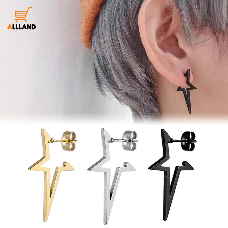 Hip Hop Punk Pentagram Stud Earrings/INS Retro Bentuk Hati Alloy Drop Earrings/Berongga Geometris Perhiasan Earings Stainless Steel