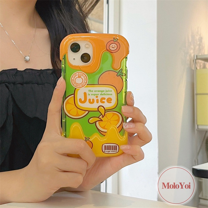 IPHONE 3d Ice Cream Peaches Oranges Case Kompatibel Untuk Iphone7 8 Plus 8Plus 11 14 12 13 Pro Max XR XS X Max 7Plus SE 2020 INS Korea Musim Panas Buah-Buahan Lucu Lembut Silicon Penutup Belakang