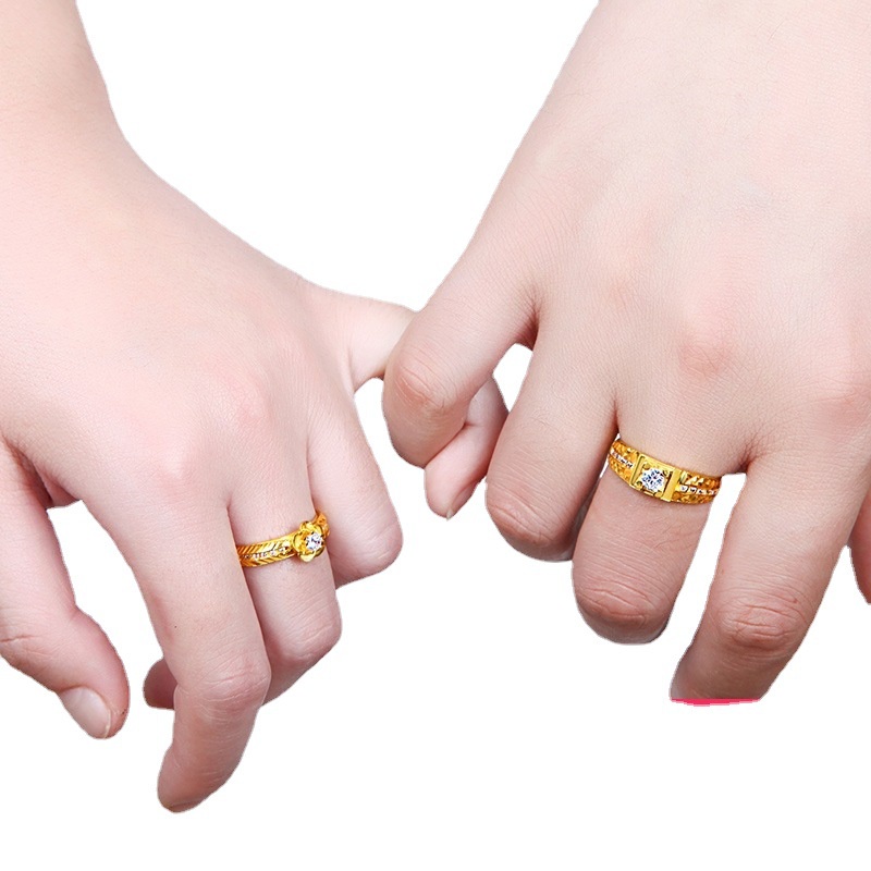Goldkingdom Aksesoris Perhiasan Fashion Ready Stock Cincin Berlian Lapis Emas Pasangan Cincin Kawin Pria Dan Wanita.