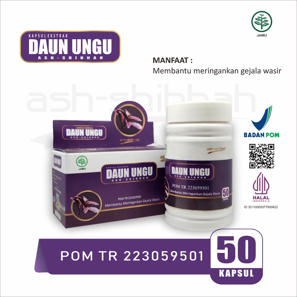 Kapsul Herbal Daun Ungu ORIGINAL BPOM Obat Ambeien Wasir Ambeyen Ampuh Benjolan Asli Ash Shihhah