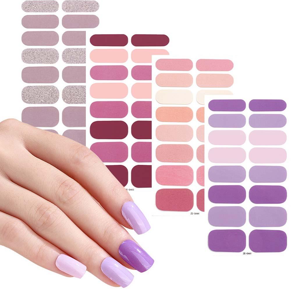 Mxbeauty Stiker Kuku Penuh Fashion Wanita Full Cover Nail Tips Warna Solid Self Adhesive Dekorasi Kuku