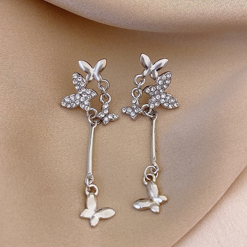 Anting Tusuk Geometris Kupu-Kupu Alloy Berlian Imitasi Fashion Untuk Wanita