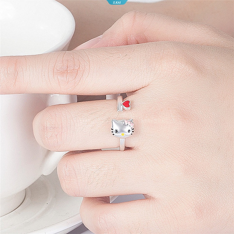 Sanrio Kawaii Hello Kitty Cincin Perak Gadis Fashion Kartun Figure Anime Rings Pesta Trend Perhiasan Christmars Hadiah [ZK]