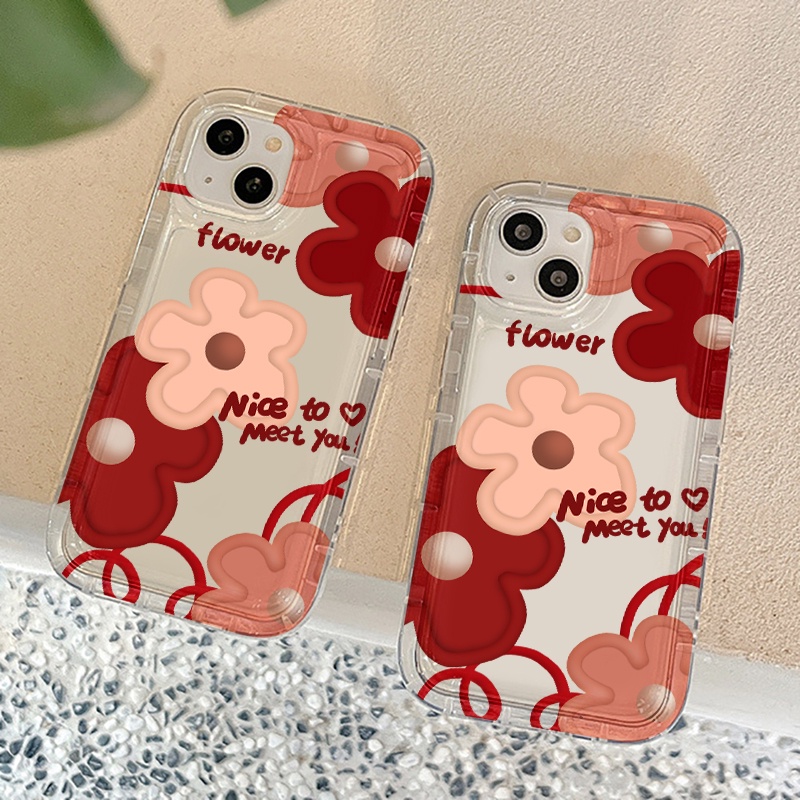 IPHONE Casing Ponsel Bunga Merah Pink Kompatibel Untuk Iphone7Plus8Plus6Plus11 14 13 12 Pro MAX XR X XS MAX SE Airbag Shockproof Cover