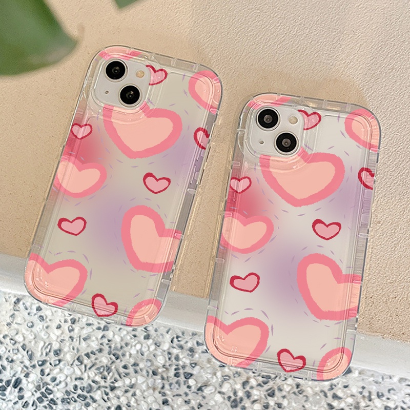 IPHONE Casing Ponsel Hati Pink Kompatibel Untuk Iphone7Plus8Plus6Plus11 14 13 12 Pro MAX XR X XS MAX SE Airbag Shockproof Cover