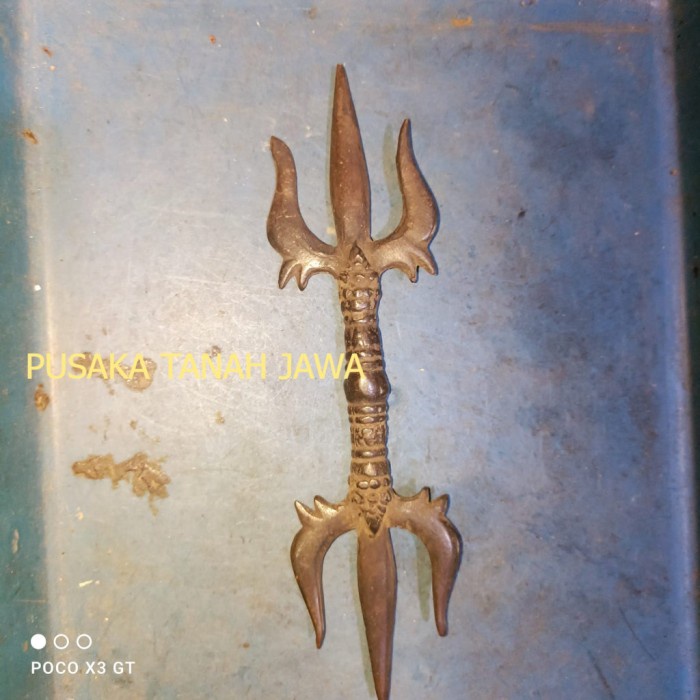 pusaka trisula kembar dobel antik murah - emas gold