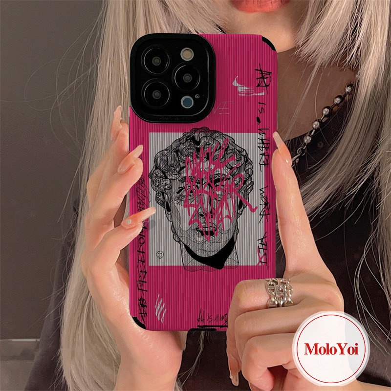 Ins Art Graffiti Great Aesthetic David Statue Case Kompatibel Untuk iPhone XR XS X Max8 7plus 11 13 12 14 Pro Max Lembut Shockproof Silicon Tekstur Kulit Mewah Ponsel Cover