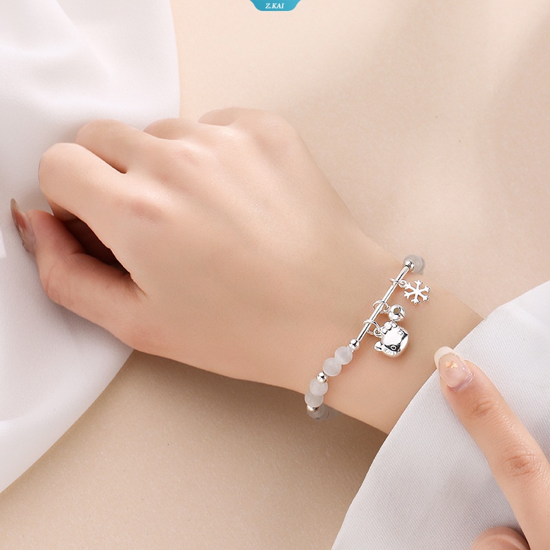 New HelloKitty Shiny Cat Eye Stone Beads Bracelet Untuk Wanita Lucu Bell Liontin Pesona Gelang Gadis Punk Hip Hop Rantai Tangan Hadiah Persahabatan [ZK]