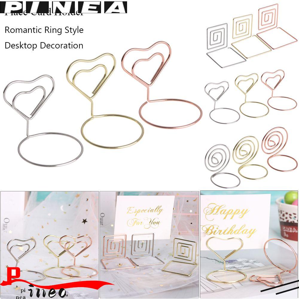 Nanas 1/5PCS Tempat Kartu Metalik Rose Gold Bentuk Hati Bentuk Cincin Dekorasi Desktop Perlengkapan Pernikahan Foto Klip