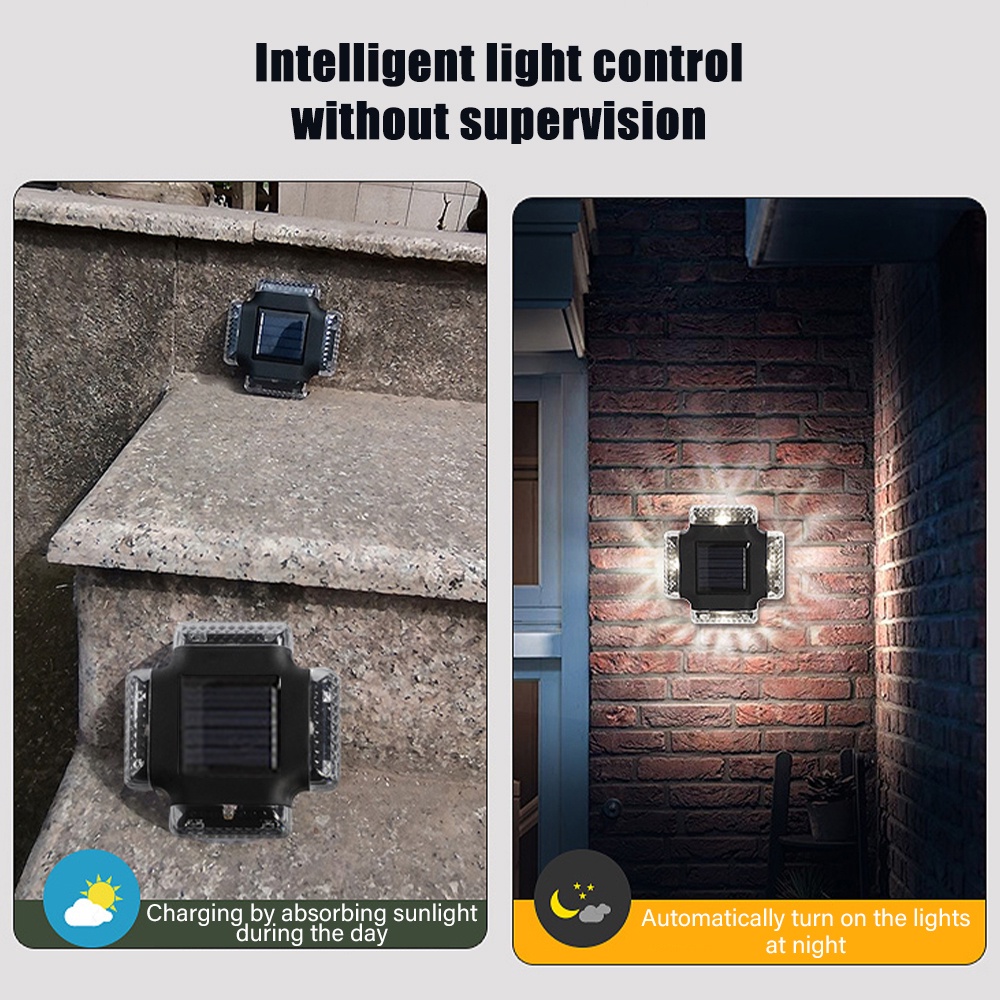 Lampu Dinding Balkon Negara/Dekorasi Lampu Jalan Rumah Tangga/Pagar LED Tahan Air Step UP and Down Llluminate Stairs Decor 4side Light/Outdoor Solar Energy Wall Lamp