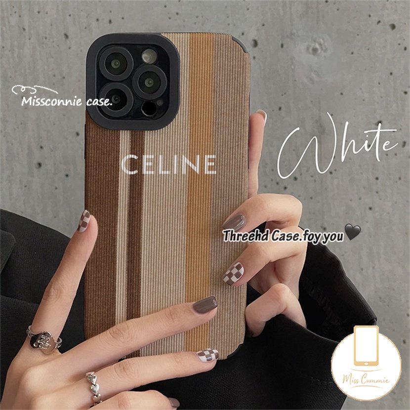 IPHONE Casing Ponsel Stiker Tekstur Kulit Mewah Kompatibel Untuk Iphone11 14 12 13 Pro MAX XR X7 8 Plus XS MAX 7Plus Trendy Merek C.E.L.I.N.E Shockproof Soft Tpu Cover