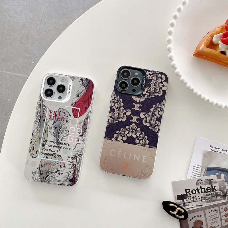 Fashion Logo Feather Pattern Soft Case HP iP iPhone 14 13 12 Pro Max 11 Matte Silver FTD Casing Apple