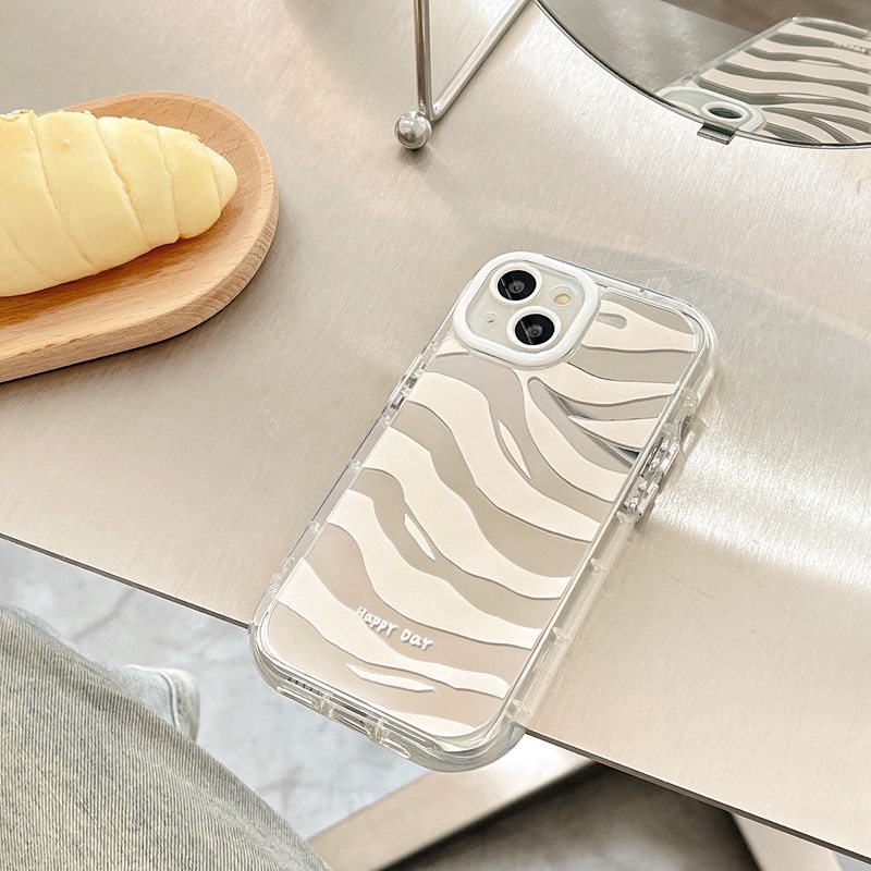 【Ice Cream Mirror】Air Bag Pretty Zebra-stripe Silver Soft Case IPhone 11 12 13 14 Pro Max Women's Gift Cute Phone Case Make Up