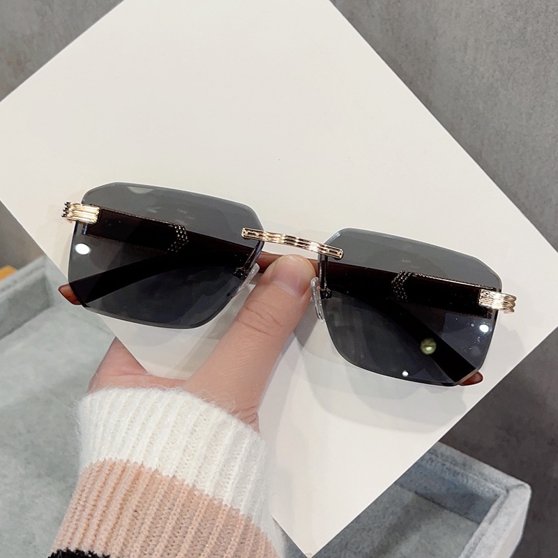 Fashion Kacamata Hitam Tanpa Bingkai Persegi Panjang Untuk Wanita Pria Serat Kayu Nuansa Candi