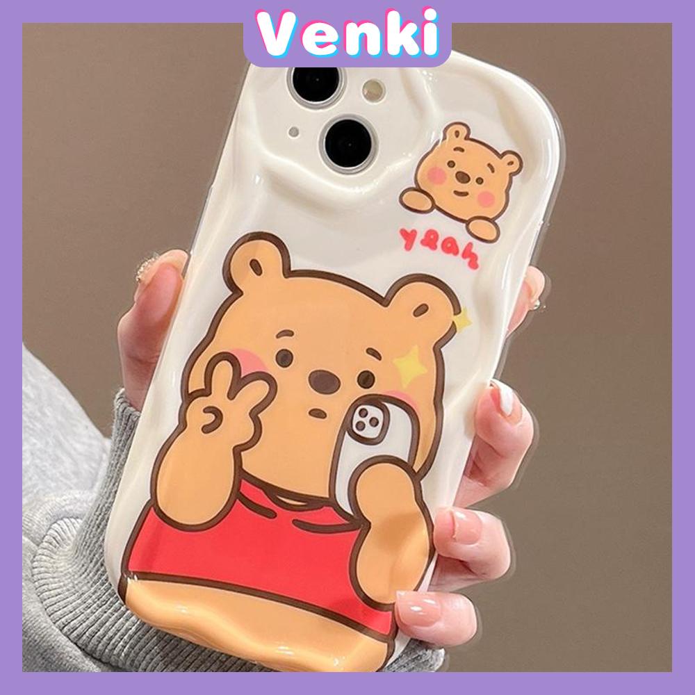 VENKI - For iPhone 11 Phone Case Curved Edge Wave Case Glossy Black TPU Airbag Shockproof Camera Case Cute Yellow Honey Bear Compatible with iPhone 14 13 Pro max 12 Pro Max xr xs