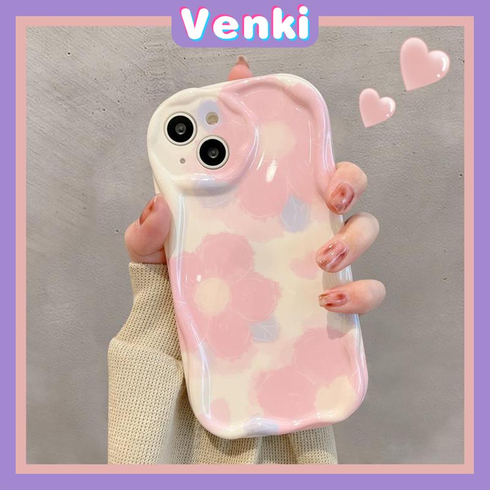 VENKI - For iPhone 11 Phone Case Curved Edge Wave Case Glossy Black TPU Airbag Shockproof Camera Case Pink Blue Heart Compatible with iPhone 14 13 Pro max 12 Pro Max xr xs max 7 8