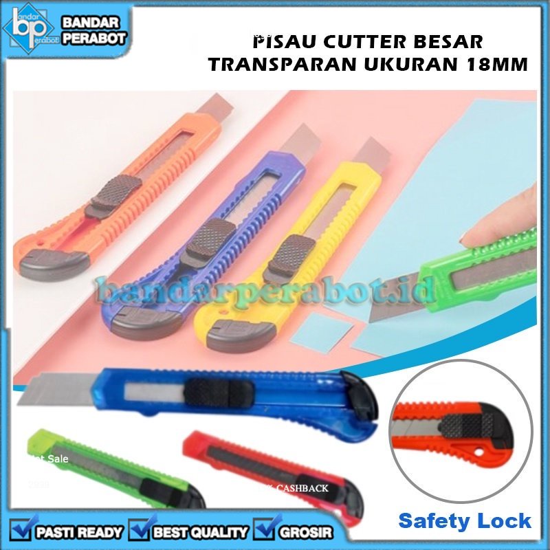 

[BP] PISAU CUTTER ALAT POTONG KERTAS WARNA WARNI TRANSPARAN BESAR SUPER TAJAM UKURAN 18 MM