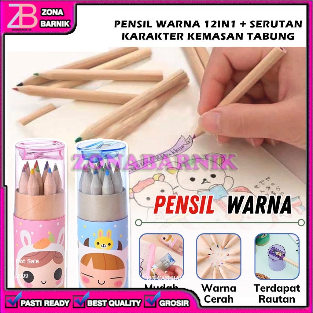 

[ZB] ALAT MENGGAMBAR MEWARNAI PENSIL WARNA 12 IN1 KEMASAN TABUNG COLOUR PENCIL