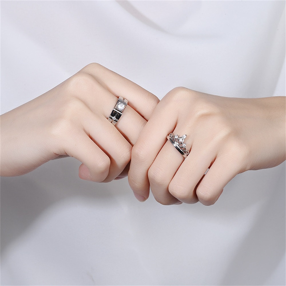 Cincin Couple Mahkota Mewah Korea Pria Wanita Pembukaan Adjustable Wedding Ring Jewelry