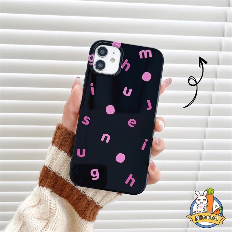 IPHONE Casing Kompatibel Untuk Iphone14 13 12 11 Pro Max X Xr Xs Max8 7 6 6s Plus SE Fashion Pink Inggris Hitam Mengkilap Casing Ponsel Kamera Perlindungan Bumper Shockproof Silicone Soft Case