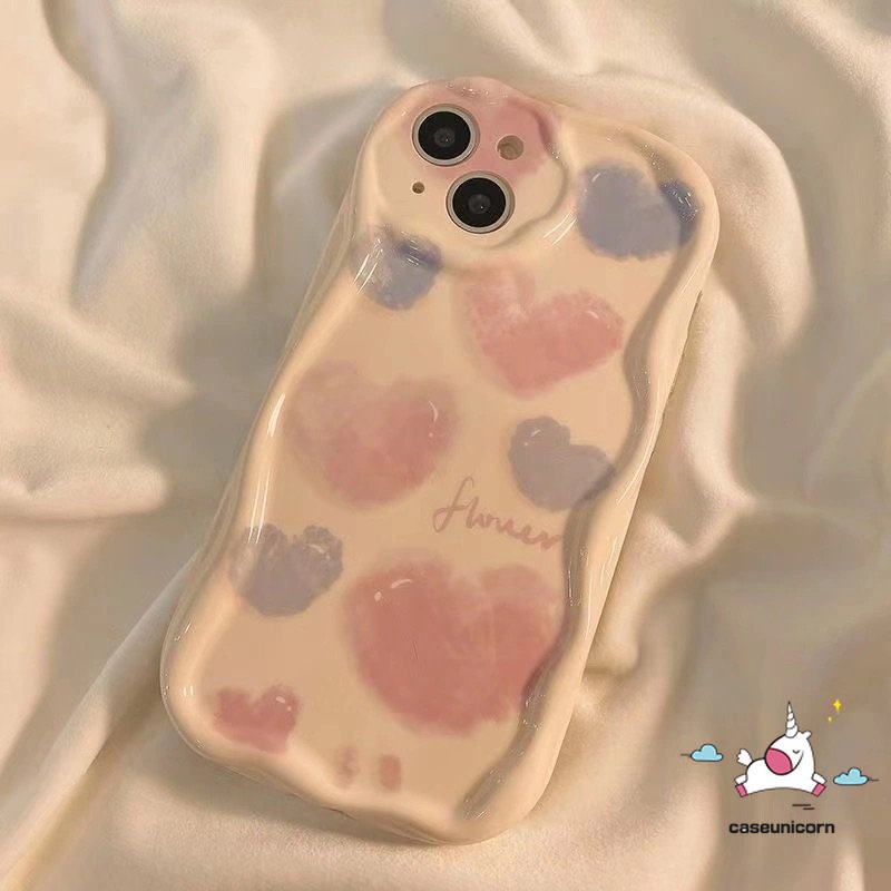 Casing 3D Wavy Curved Edge Shockproof Untuk Redmi Note 10s 11s 11 10Pro 10 Pro Max Redmi 9T 10C 10 A1 10A 9C 9A 9 9C NFC A2 POCO M3 Pink Watercolor Love Heart Flower Soft Glossy Case