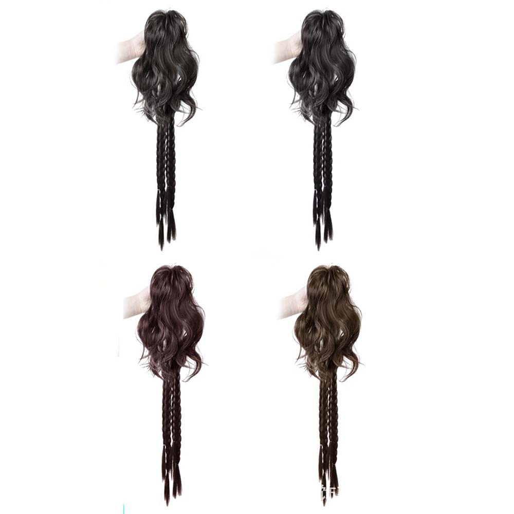 Y2k Berbulu Setengah Ekor Kuda Kepang Wig Manis Keren Gadis Keriting Cakar Klip Wig Rambut Ekstensi