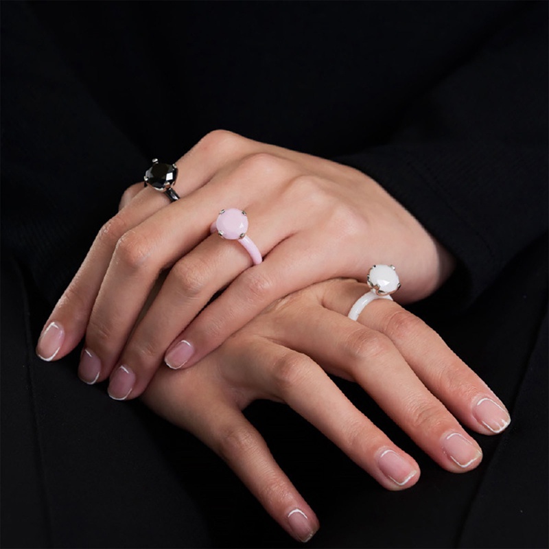 Cincin Keramik Kristal Wanita Batu Cubic Zirconia Warna Hitam/Putih Perhiasan Wanita Pertunangan Pernikahan Rings Hadiah