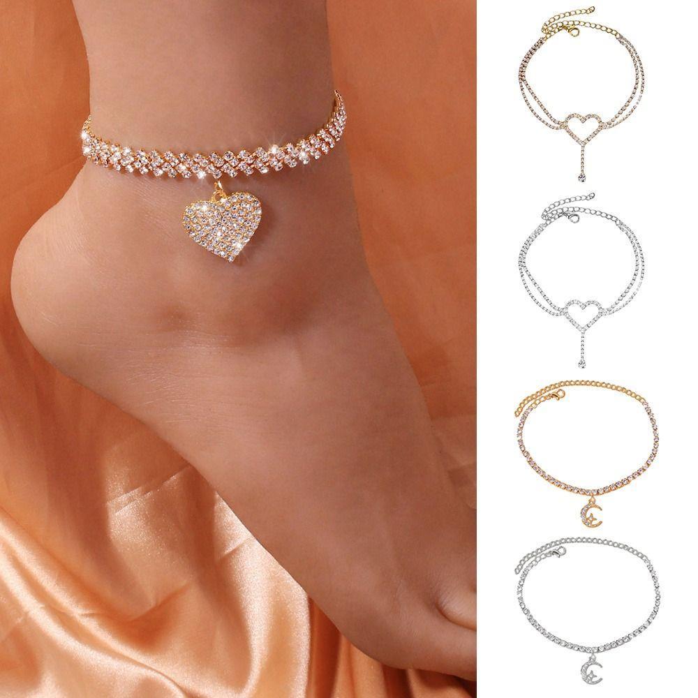 Lily Gelang Kaki Rantai Wanita Gadis Barefoot Mewah Berlian Imitasi Perhiasan Kaki