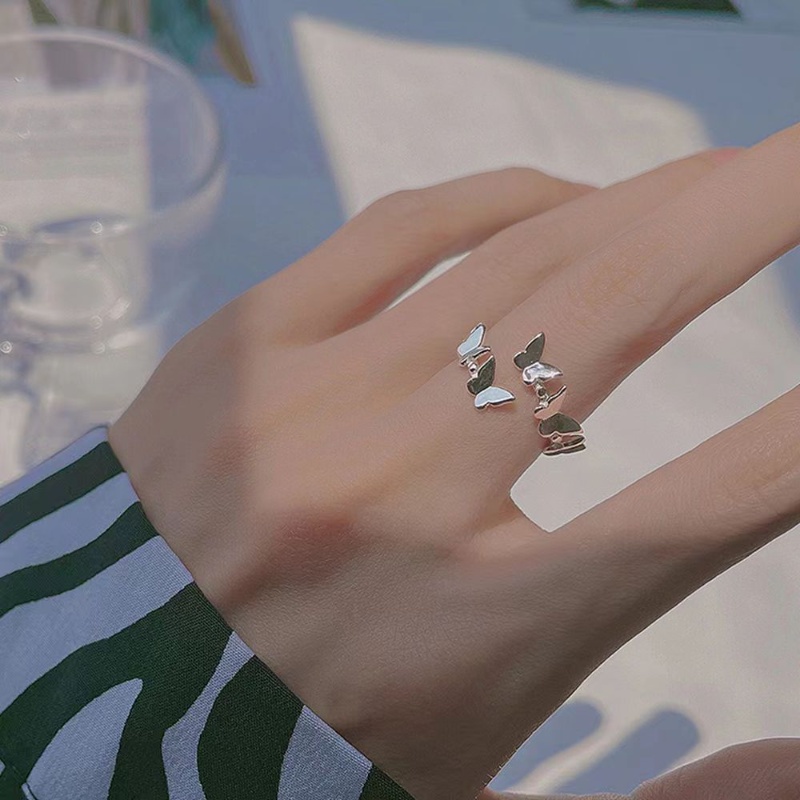 Roselife Korea Glossy S925 Perak 3D Terkait Kupu-Kupu Terbuka Cincin Untuk Wanita Perempuan Trendi Jari Rings Adjustable Fashion Jari Manset Perhiasan Aksesoris