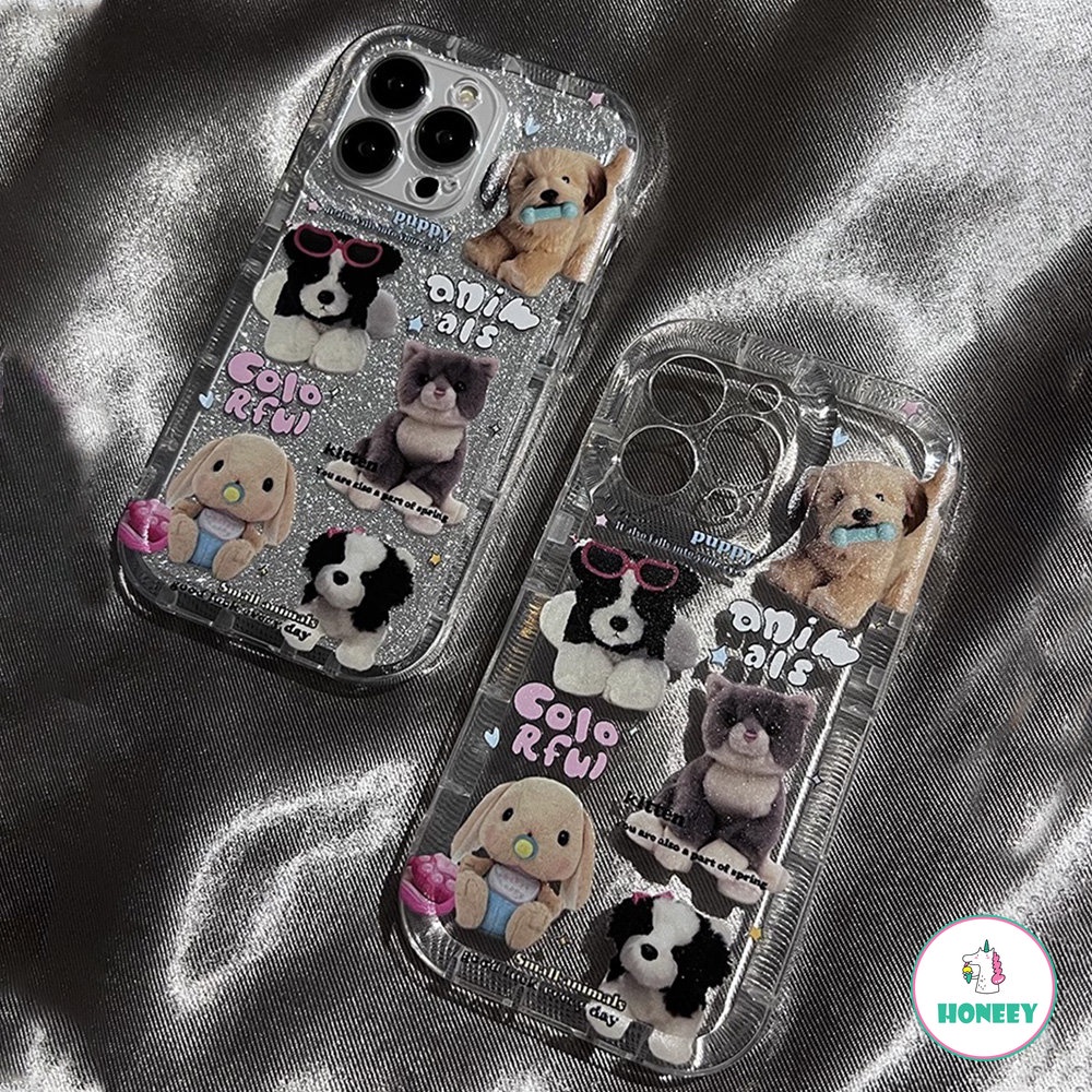 Fashion Glitter Anjing Kucing Kelinci Case Untuk iPhone 14 Pro Max13 12 11 Pro Max Hewan Lucu Shockproof Lembut TPU Cover Pelindung