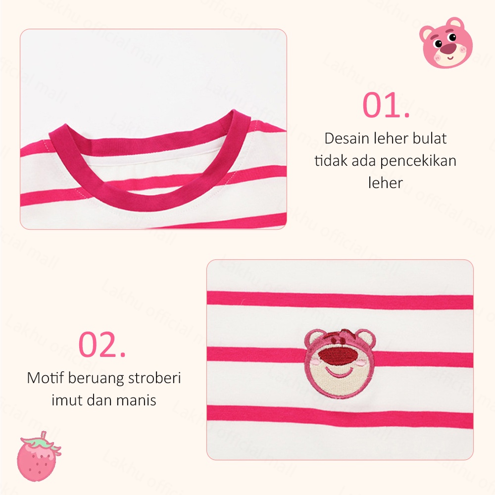 Lakhu Baju Anak Perempuan /Kaos Anak Perempuan Stawberry Bear Lengan Pendek T Shirt Anak