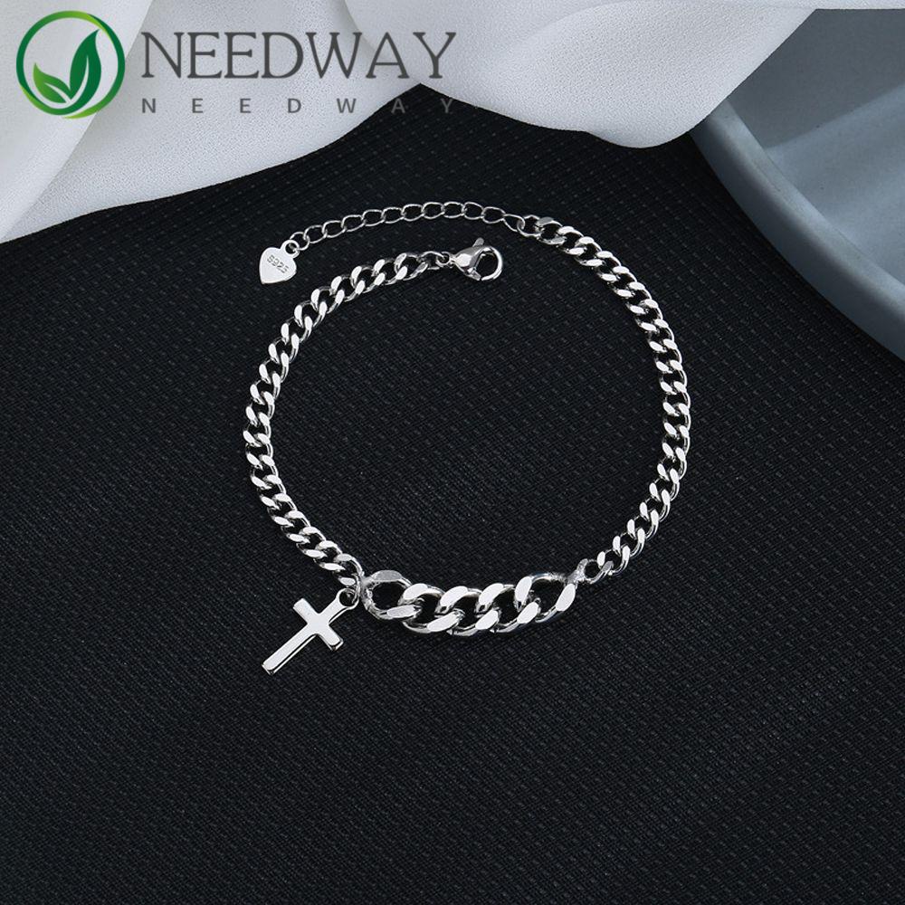 Needway   Wanita Gelang Punk Elegan Rantai Salib Untuk Pria Hip Hop Bangles