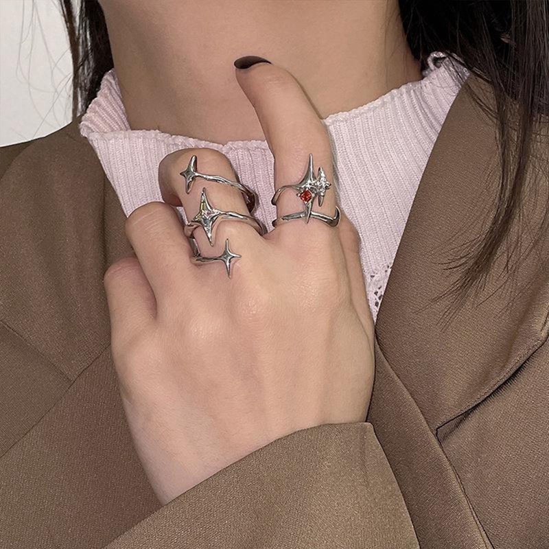 Baru Shiny Star Cross Irregular Crystal Rings Untuk Wanita Unisex Pasangan Cincin Tunangan Pesta Aksesoris Perhiasan Kreatif