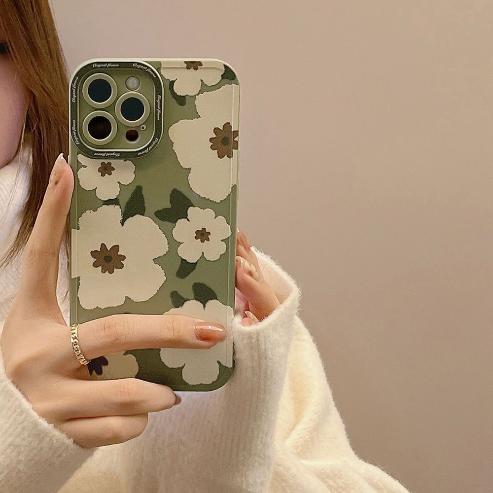 IPHONE Casing Ponsel Desain Rock Green White Rose Kompatibel Dengan Iphone12 13 14 11 Pro Max X Xs Max Xr Gtrf