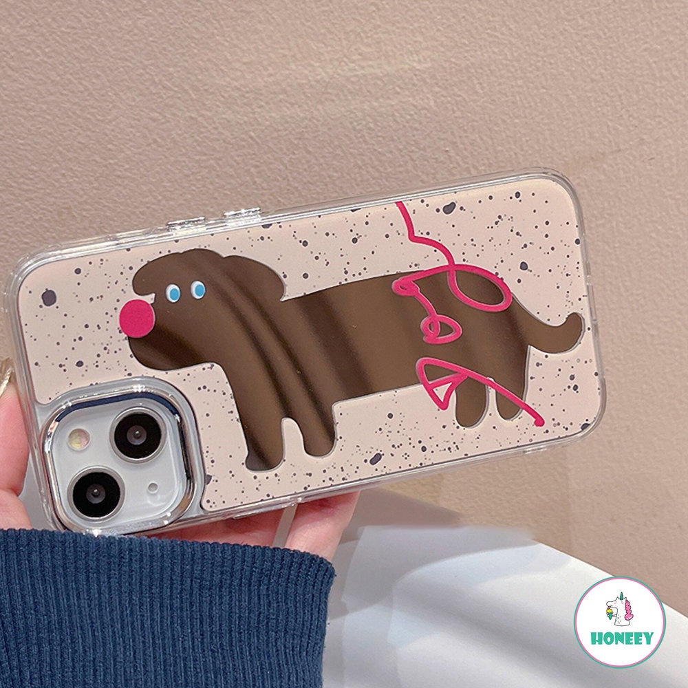 Luxury Mirror Ink Graffiti Dog Lucu Puppy Art Phone Case Untuk Iphone11 12 13 14 Pro Max Case iPhone 11 XR XS Kartun Lucu Plating Soft Cover