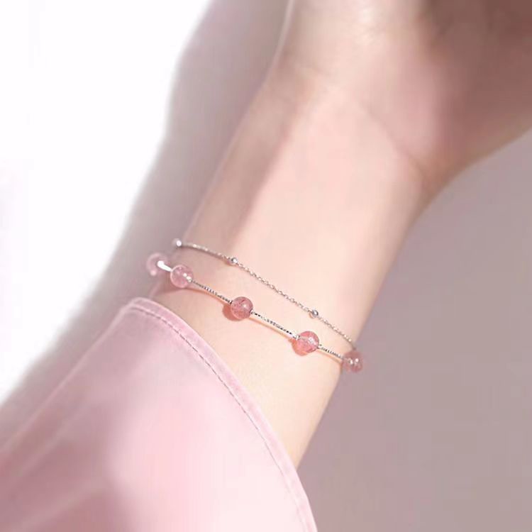 Gelang Kristal Strawberry Dua Lapis Yang Manis Desain Niche Perempuan Merasakan Pink Beruntung Mahasiswa Pacar Gelang Persik