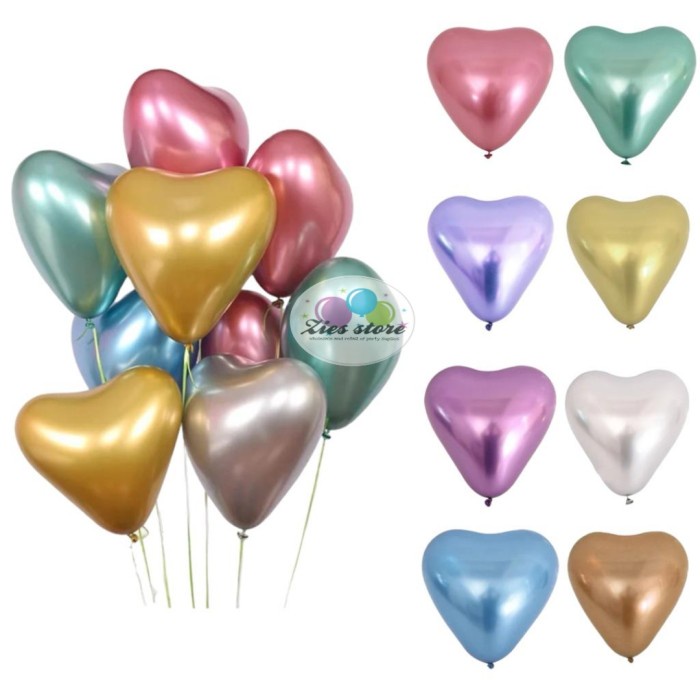 Balon Latex Metalik Chrome Love / Latex Chrome Bentuk Love 12inch