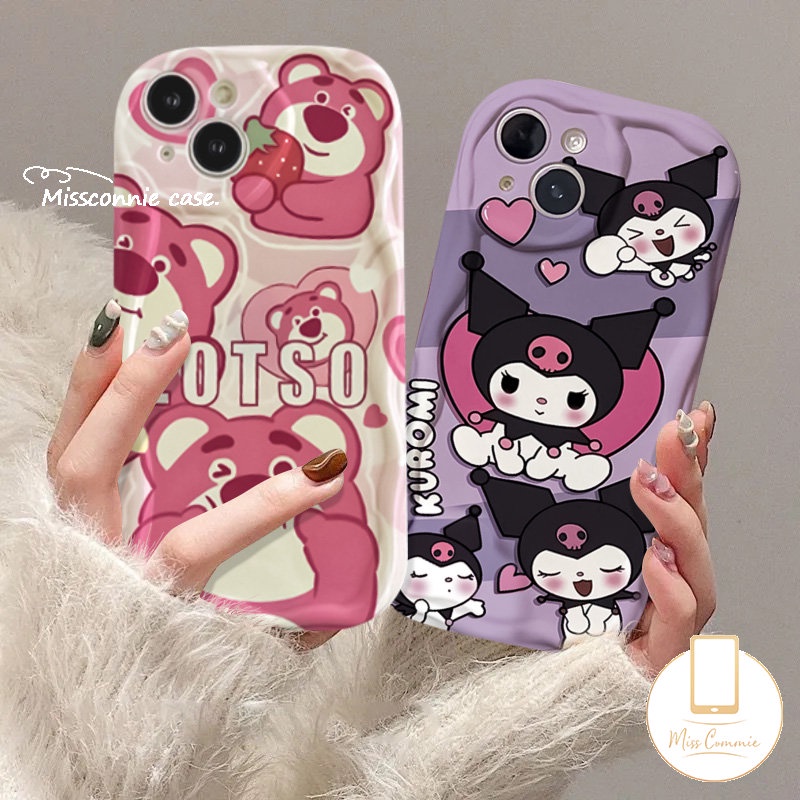 Untuk Realme C25Y C15 C35 C20A C55 5i 5 7i 6 5S C21 C53 C30 C11 2020 C20 C21Y C17 C25s C33 C3 C31 C25 C12 C11 2021 3D Wavy Curved Edge Glossy Kartun Kuromi Cute Strawberry Bear Case