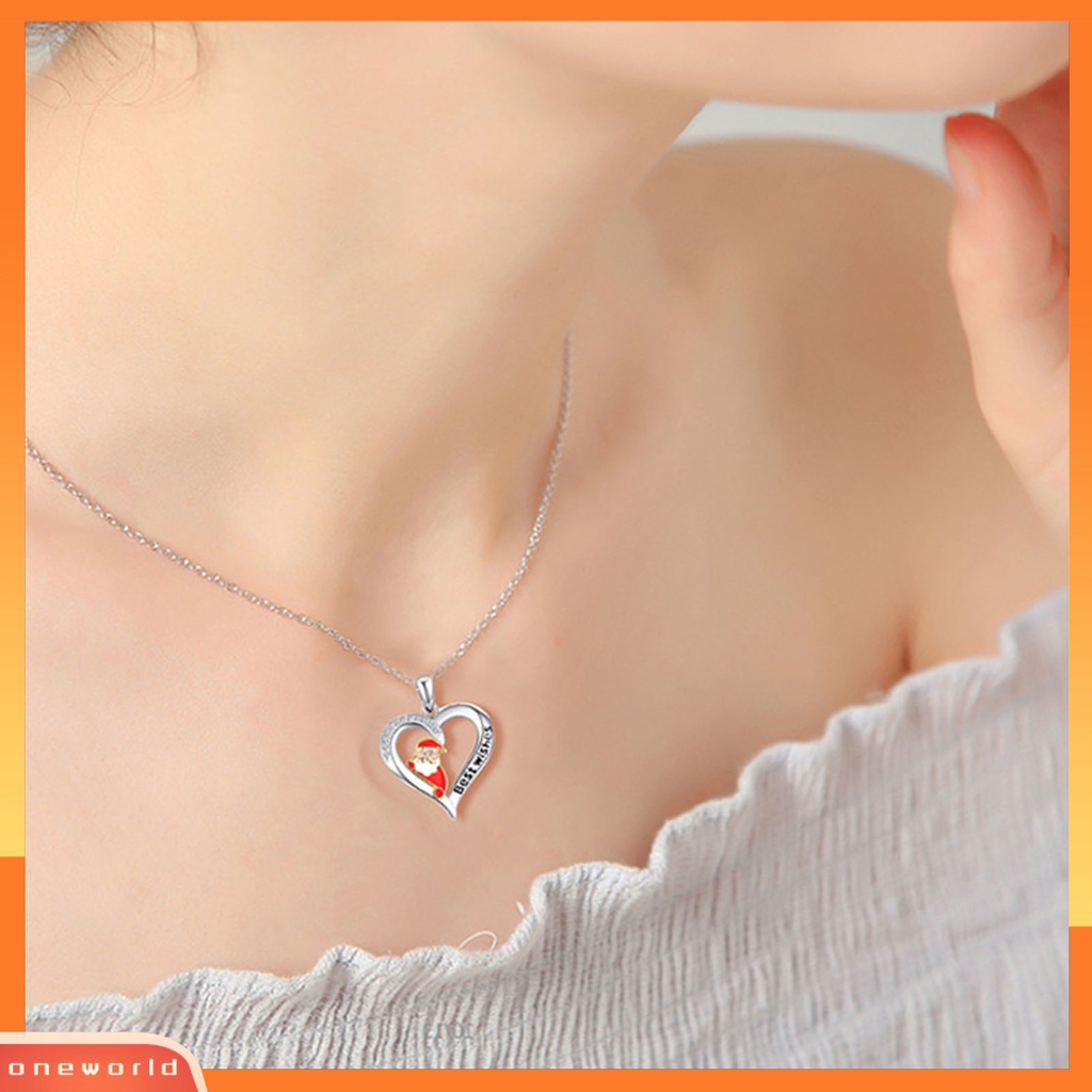 [ONE] Women Necklace Heart Shiny Kalung Liontin Huruf Berlian Imitasi Ringan Untuk Natal
