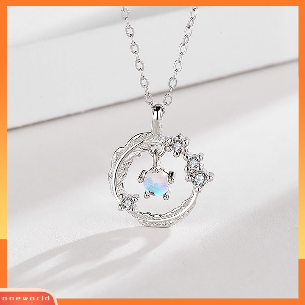 [ONE] Kalung Wanita Desain Sayap Moonstone Perhiasan Tahan Aus Liontin Necklace Untuk Pesta