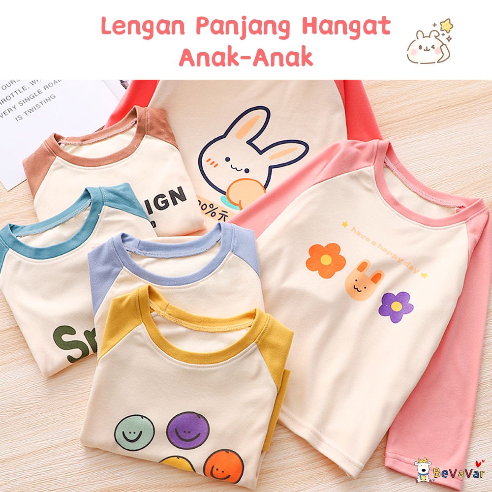 BEVAVAR Kaos Anak Piyama Kaos Anak Motif Lucu/Baju Tidur Anak perempuan laki-laki Lengan Panjang