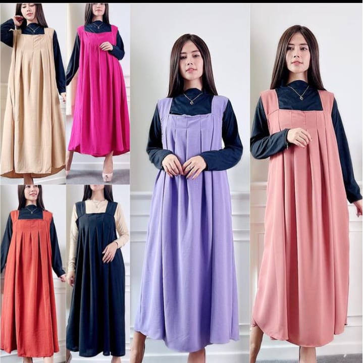 JKFashion - REC Overal Fashion Muslim Midi Dress Bahan Krinkel / Overall Alula CRINCLE