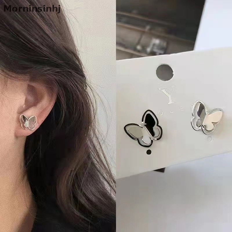 Mornin 1pasang Fashion Lucu Berongga Kupu-Kupu Perak Anting Perhiasan Kecil Segar Baru Fashion Manis Earing Untuk Wanita Lucu Elegan Indah Perhiasan Hadiah id