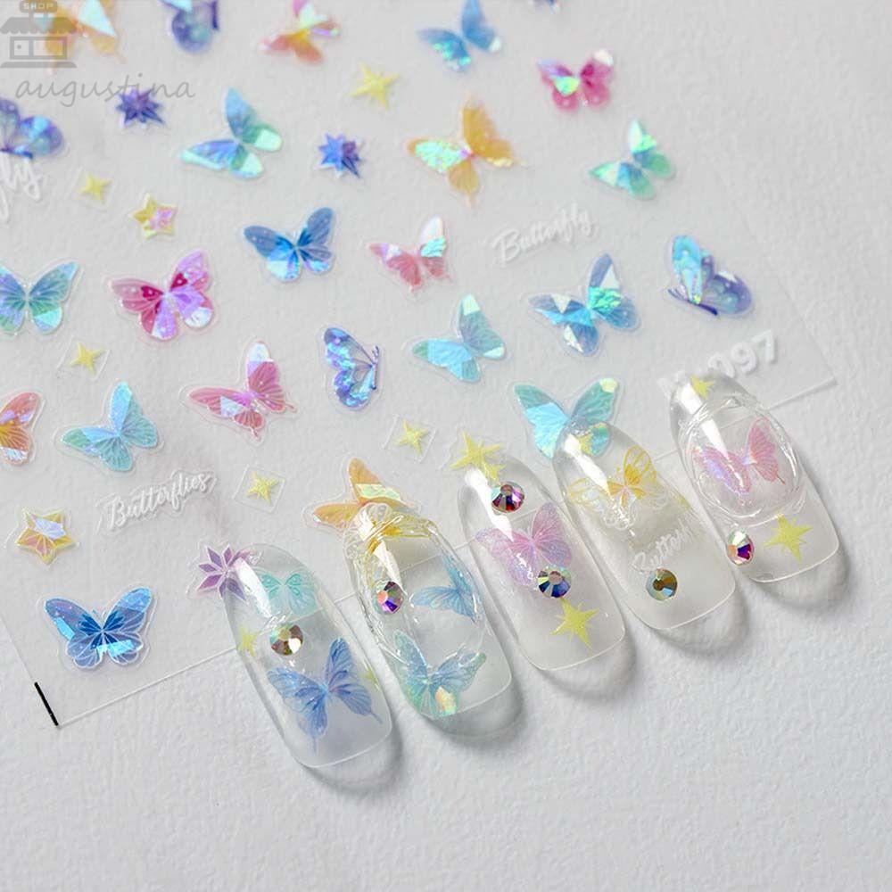 Agustina Stiker Kuku Kupu-Kupu Wanita Dreamy Star Laser 3D Relief Nail Dekorasi