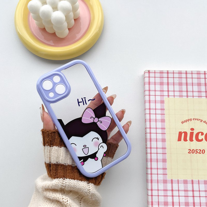 All New Cream Non-slip Camera Protect Soft Case IPhone X XR XS Max 11 12 13 14 Pro Max Women Girl Pretty Cute Kuromi Sanrio Melody Cartoon Phone Case Purple