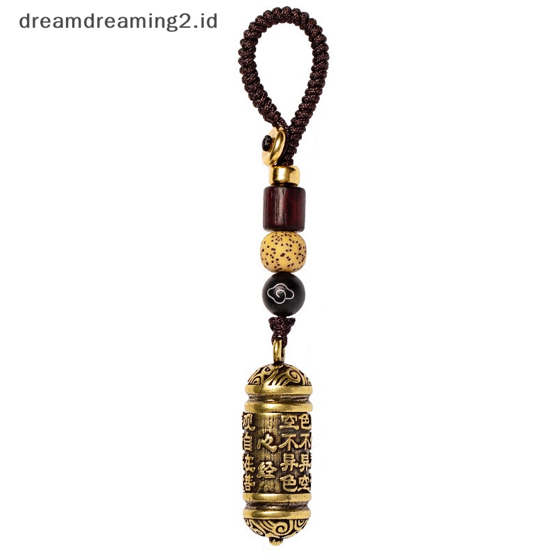 (drea) Kuningan Buddha GuanYin Sutra Silinder Liontin Gantungan Kunci Hanging Necklace Jewelry Pill Box Tempat Obat Wadah Botol Gantungan Kunci //