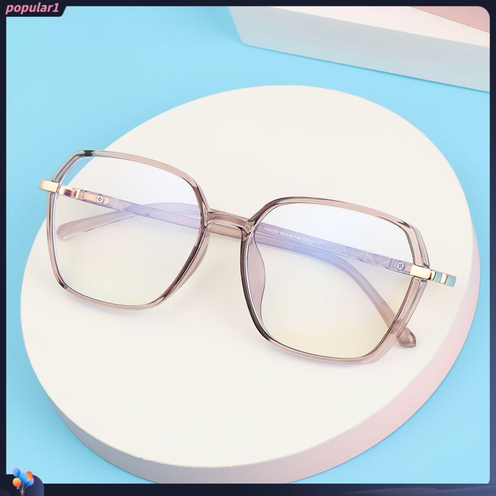 Populer Anti-Cahaya Biru Kacamata Wanita Oversized Poligon Vintage Ultra Light Frame