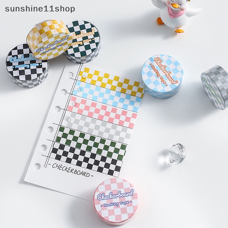 Sho 1roll Checkerboard Washi Tape Untuk DIY Jurnal Scrapbooking Diary Planners Perlengkapan Kerajinan Tangan N