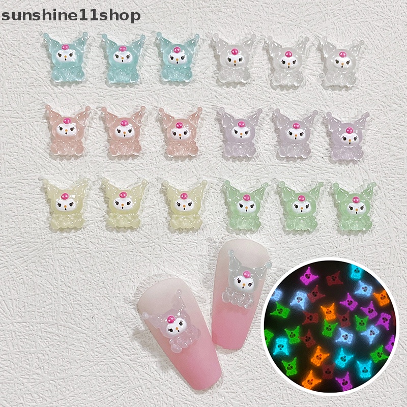 Sho 10 Pcs 3D Bercahaya Kartun Anmials Nail Art Ch Kawaii Aksesoris Resin Dekorasi Kuku DIY Es Transparan Manicure Perlengkapan N