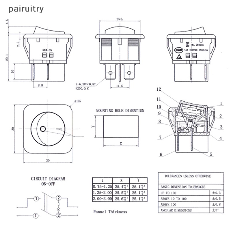 Prt 4Pins RK1-05N Illumated Saklar Rocker Switch Mini Saklar Perahu Tahan Air Oilproof Rocker Switch PRT